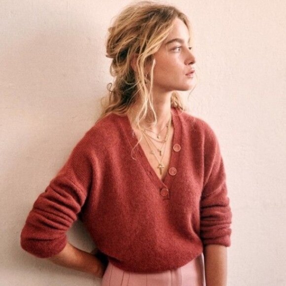 Sezane Willy Jumper Sweater Rosewood Pink Knit Baby Alpaca Italy Mohair Size S - Picture 4 of 15